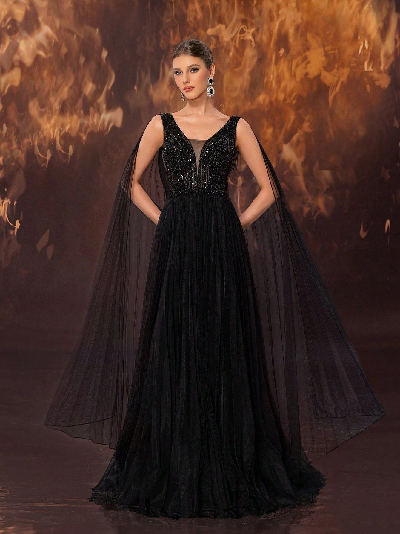 Ladies Cocktail Evening Dress Advanced Elegant Handmade Beaded Mesh Wide Hem Maxi Dress Formal Dress