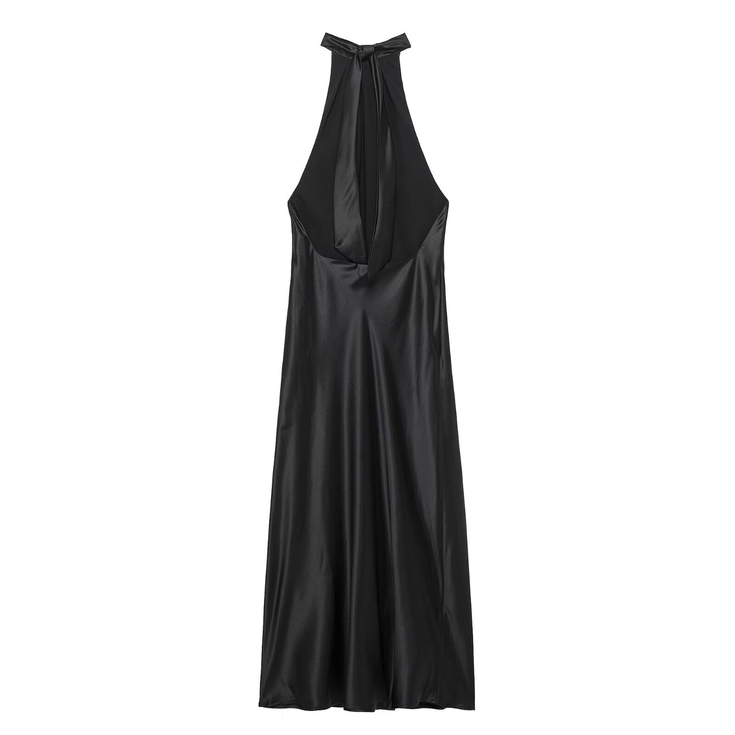 Spring Sexy Backless Silk Satin Texture Dress Hanging Collar Maxi Dress