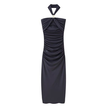 Spring Dress Women Slim Fit Slimming Casual Pleated Hip Design