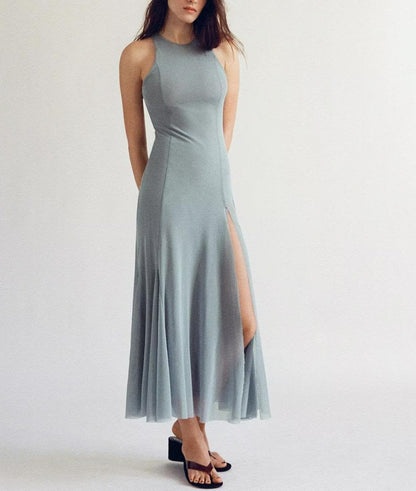 Women Slim Fit Wide Hem Silk Net Midi Dress