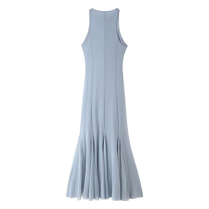 Women Slim Fit Wide Hem Silk Net Midi Dress