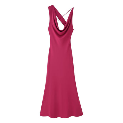 Women Clothing Spring Elegant High Grade Rose Red Dress