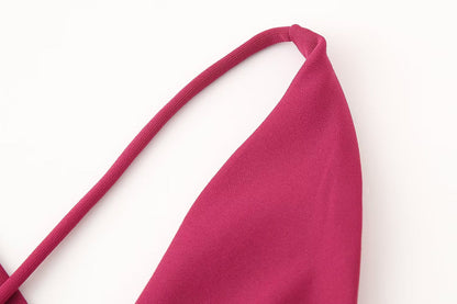 Women Clothing Spring Elegant High Grade Rose Red Dress