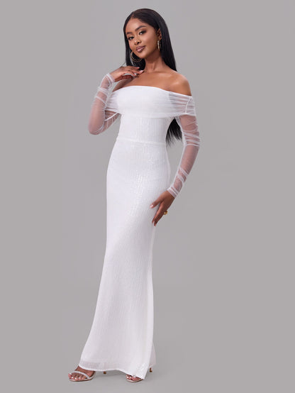 Spring Women Clothing Sexy off the Shoulder Mesh See through Maxi Dress Women