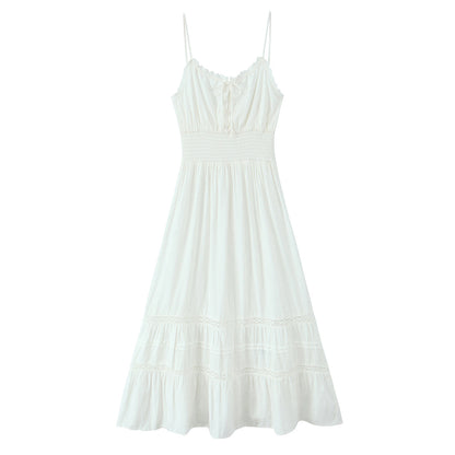 Spring Vintage Sexy Elastic Waisted Slimming Lace Fairy Spaghetti Strap Dress