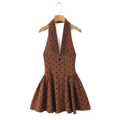 Sweet Rhinestone Chic Halter Dress Retro Sexy Deep V Plunge neck Slim Fit Backless Mini