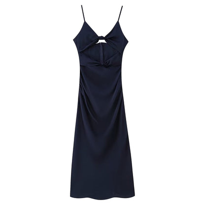 Spring Twisted Knot Embellished Hollow Suspender Dress