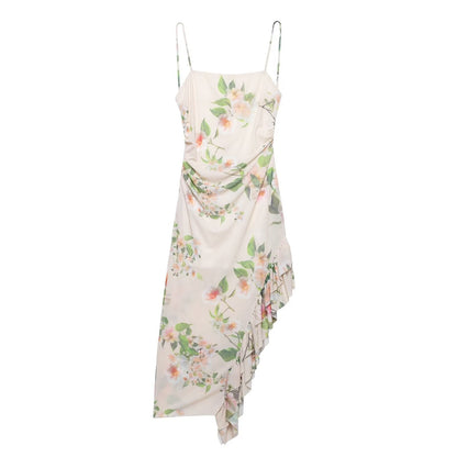 Sexy Big Backless Laminated Decoration Printing Dress Summer Asymmetric