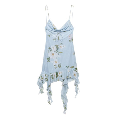 Women Clothing Printing Silk Net Short Dress
