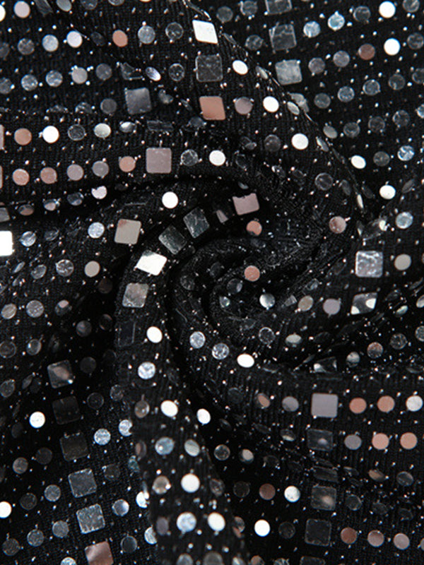 Sequin Stacked Neck Backless Halter Vest
