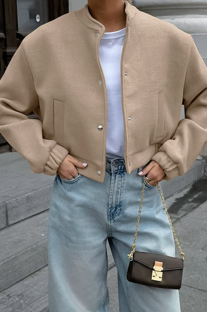 Khaki Wool Stand Collar Jacket