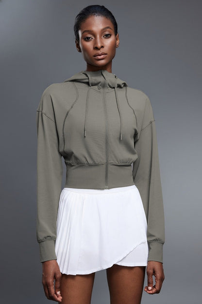 Cropped Waist Tie Active Zip Hoodie