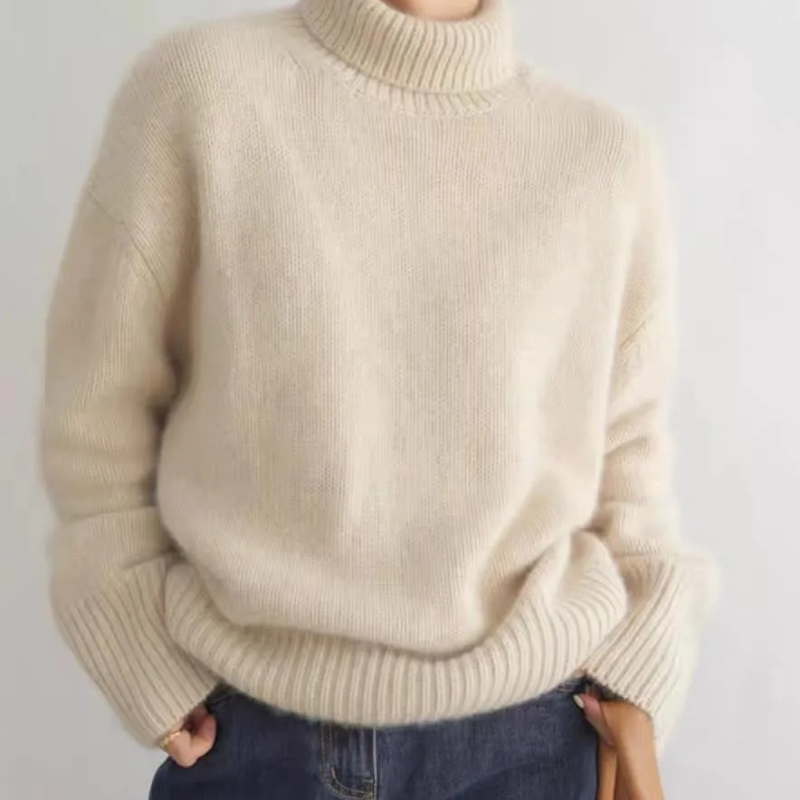 Jersey de punto de cuello alto de corte holgado para mujer | Ideal para otoño/invierno