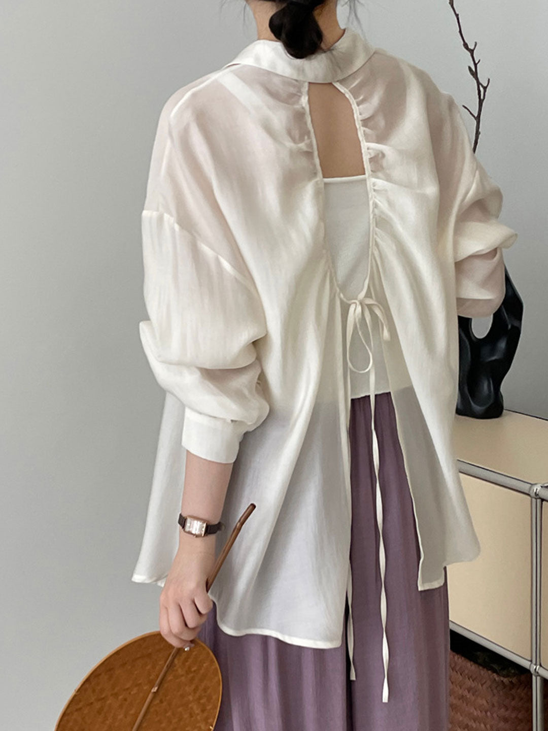 Olivia Loose Lapel Hollowed Back Slit Shirt