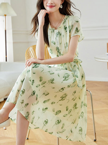 Payton Loose Printed Tie Chiffon Dress