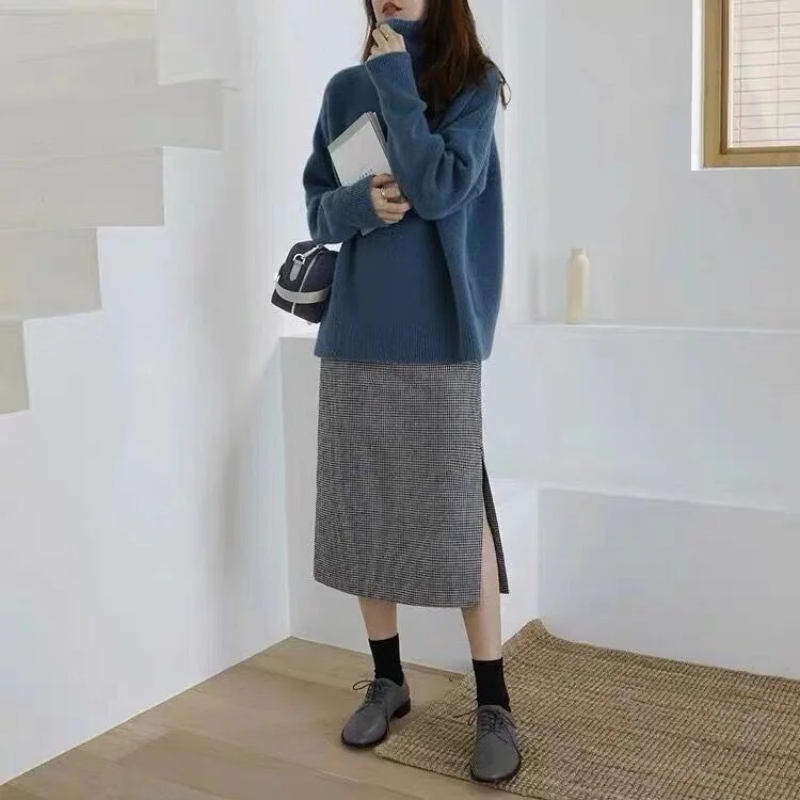 Jersey de cuello alto de punto suave y extragrande para mujer | Ideal para otoño/invierno