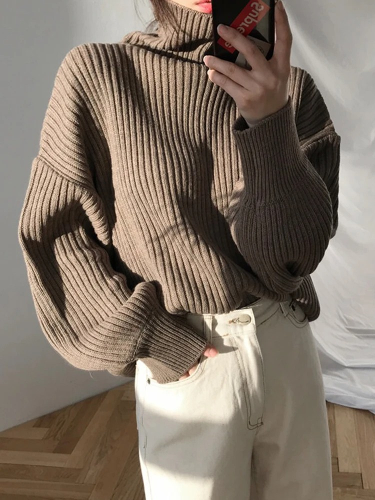 Jersey de cuello alto extragrande con forro grueso para mujer | Ideal para otoño/invierno