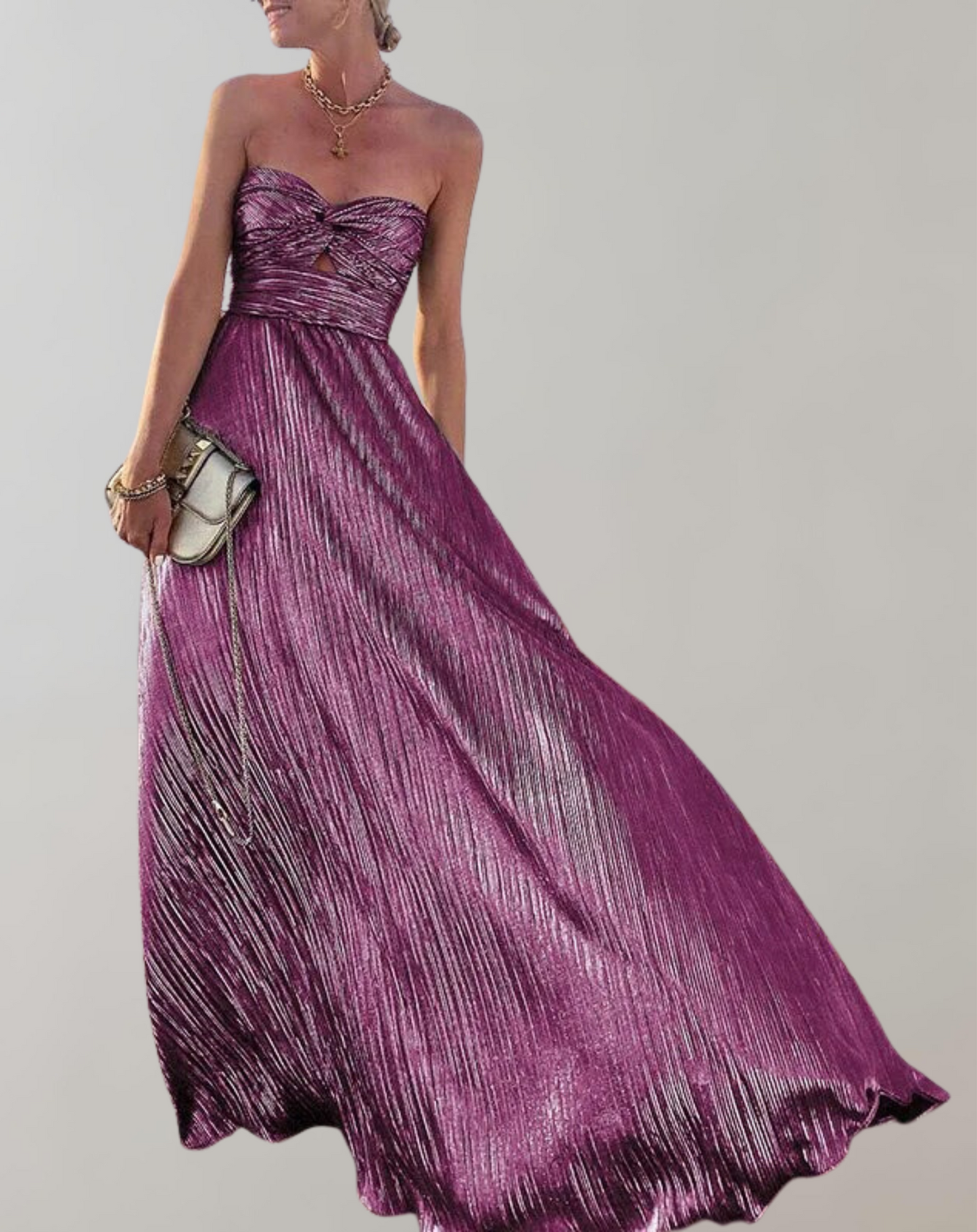 Vestido sin mangas con brillo metálico y abertura frontal para mujer | Ideal para primavera/verano