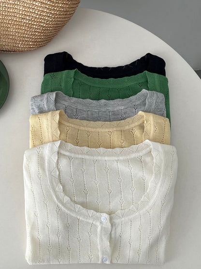 Madison Vacation Crew Neck Hollowed Jacquard Knitted Top