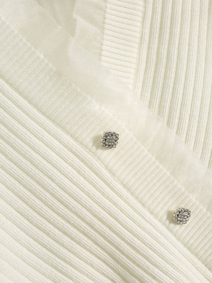 Sydney Elegant V-neck Drawstring Knitted Top-White