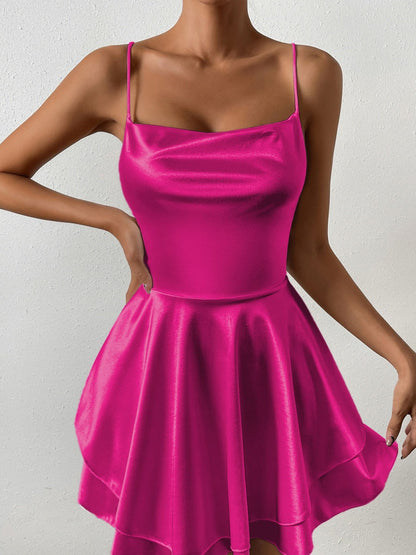 Camisoles Swing Collar Backless Drawstring Mini&Short Dresses