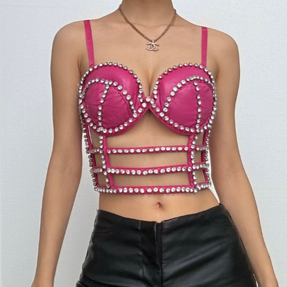 Hollow out beaded zip-up v neck padded cut out top  | Festival Outfits Women