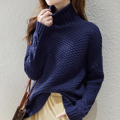 Jersey de cuello alto para mujer con mangas de punto trenzado | Ideal para otoño/invierno