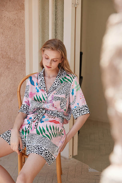 Conjunto de pijama corto de leopardo de las nieves
