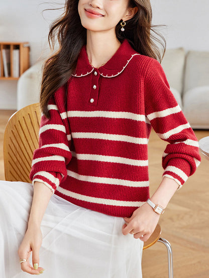 Sophie Loose Doll Collar Striped Knitted Sweater