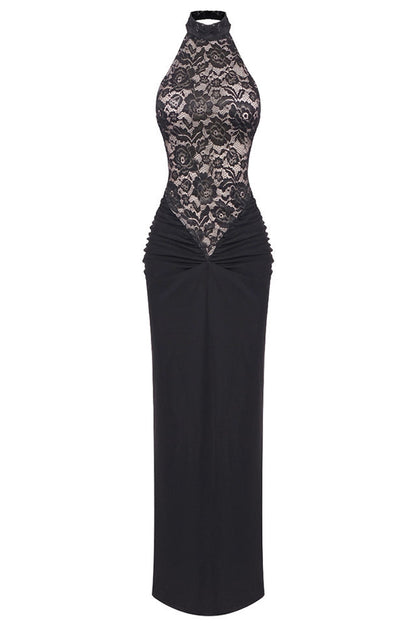 Janice Halterneck Lace Floral Maxi Dress