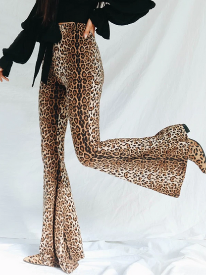 Women's Stylish Leopard Print High Waisted Flared Pants | Ideal for Everyday Wear