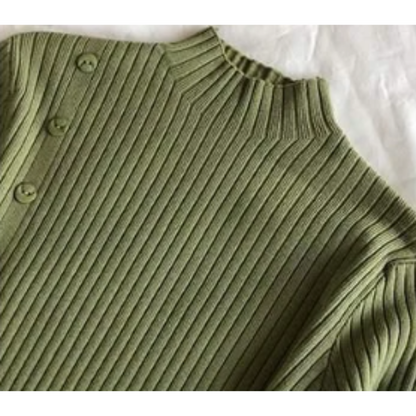 Elegante jersey de punto de cuello alto para mujer con botón y abertura | Ideal para otoño/invierno