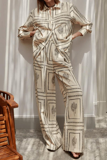 Conjunto de dos piezas con estampado de líneas geométricas abstractas