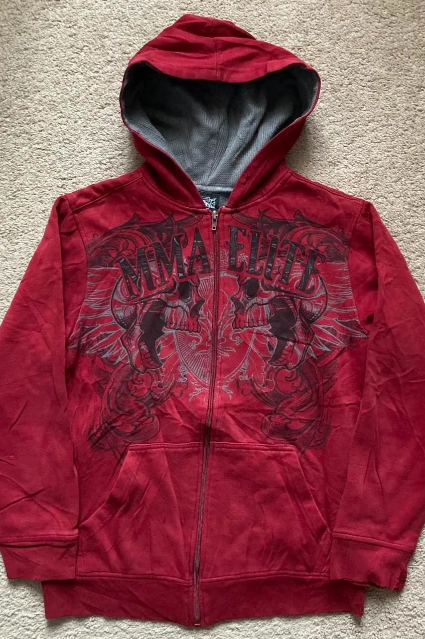 Gothic Printed Fur Collar Oversized Hoodie