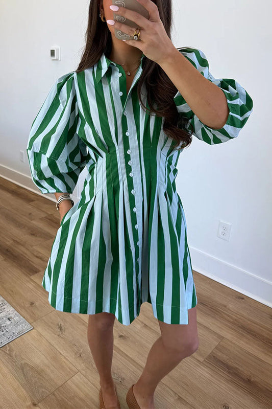 Chloe  Striped Puff Sleeve Mini Shirt Dress