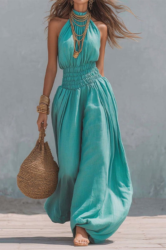 Flowy Smocked Waist Wide-Leg Palazzo Romper
