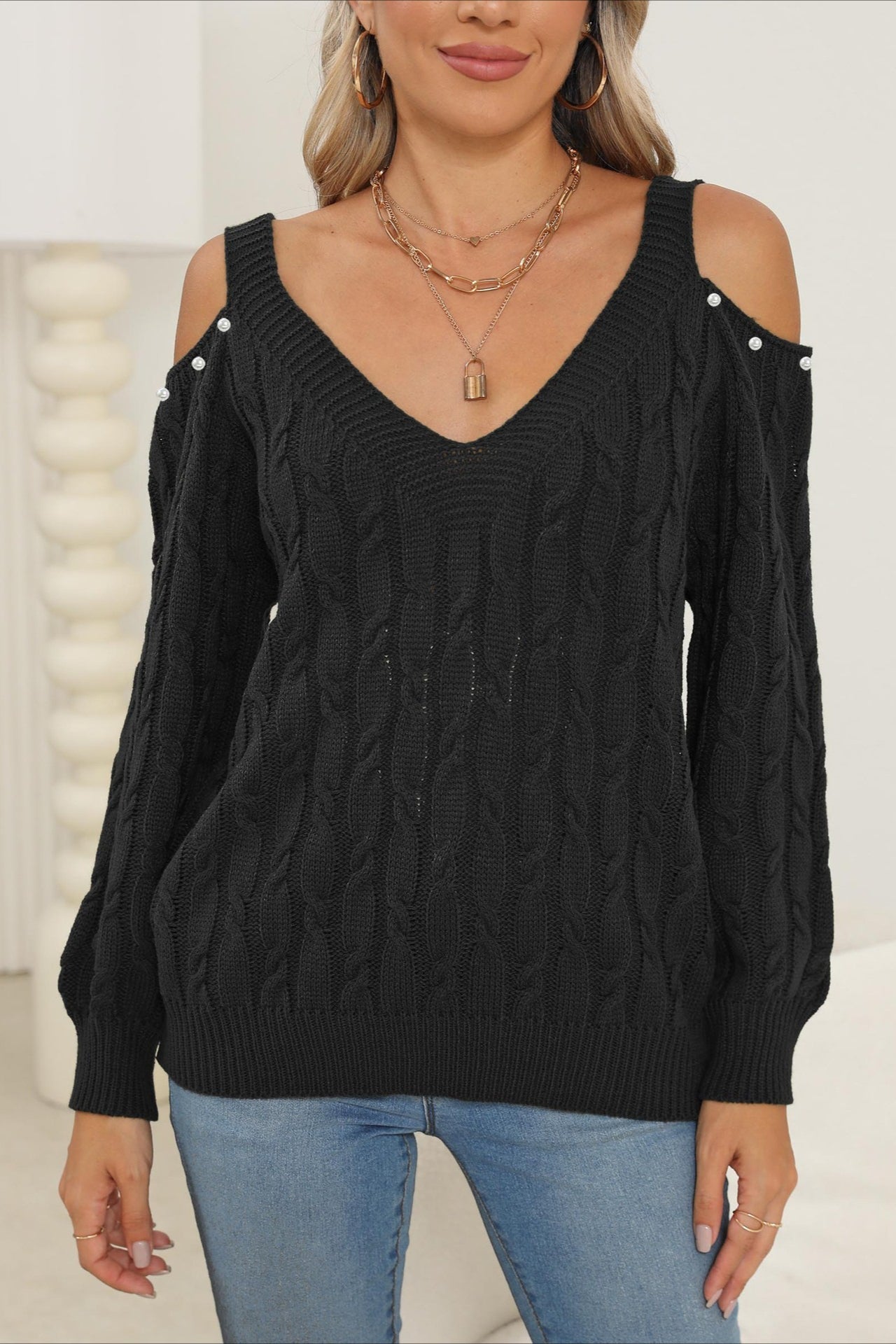 Deep V Sexy Off-Shoulder Loose Pullover Sweater