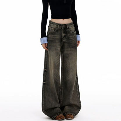 Pocket zip-up button low rise straight leg | Baggy Low Rise Jeans  | Festival Outfits Women