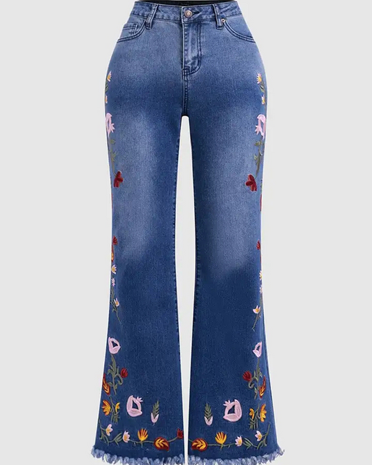 High-Stretch Embroidered Flared Jeans
