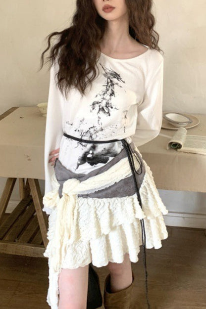 Punk Printed Crew Neck Slim Knit Top