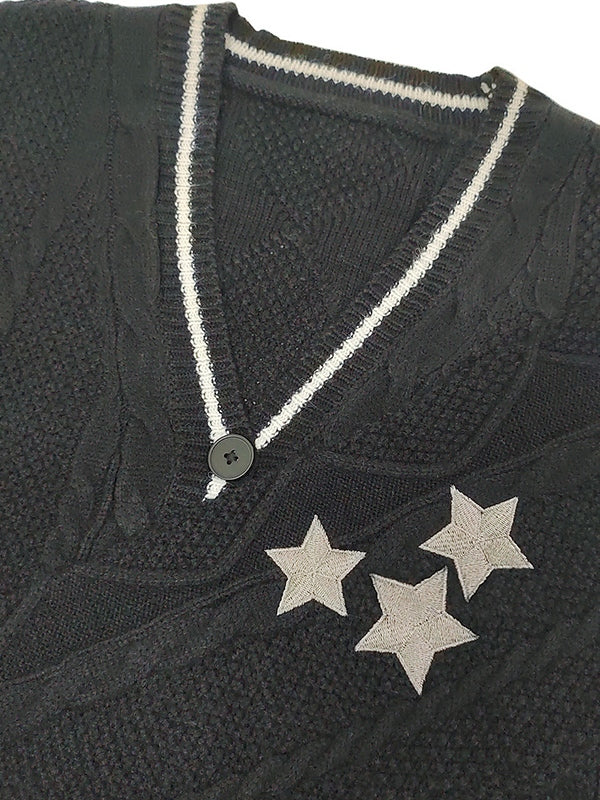 Oversize Star Embroidered Cable Knit Cardigan