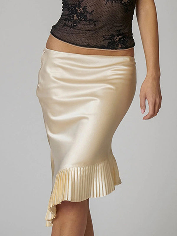 Low-Rise Slim Pleated Mermaid Skirt