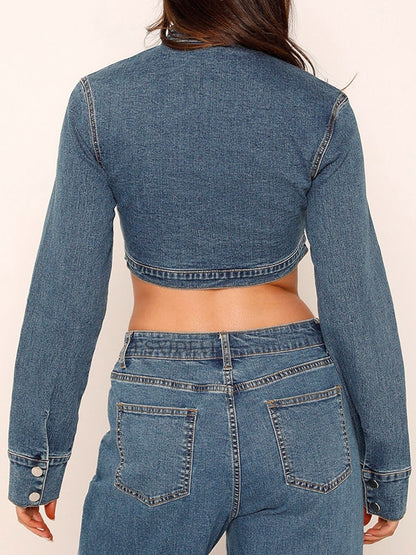 Splice Zip Up Slim Denim Short Jacket