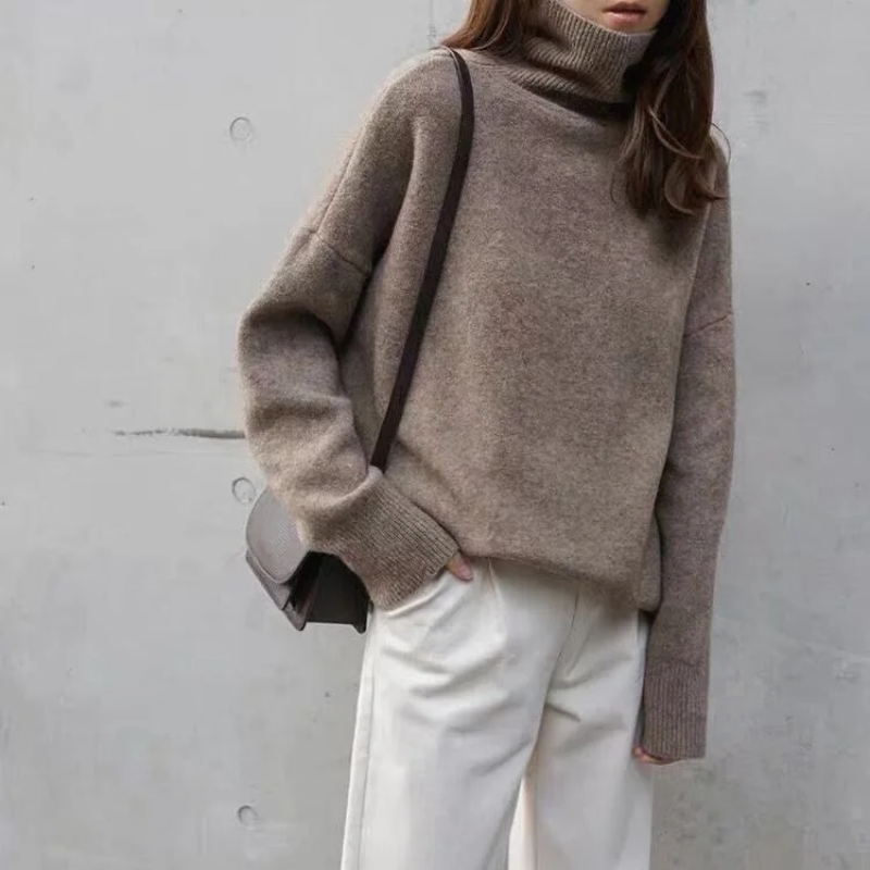 Jersey de cuello alto de punto suave y extragrande para mujer | Ideal para otoño/invierno