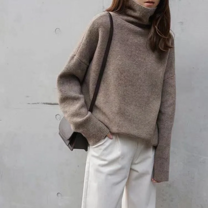 Jersey de cuello alto de punto suave y extragrande para mujer | Ideal para otoño/invierno