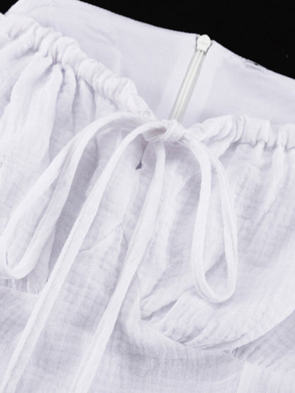 Cotton Blend Lace Up Camisoles Beach Smock Mini&Short Dresses