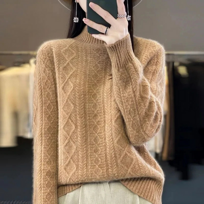 Elegante jersey de punto trenzado con cuello alto para mujer | Ideal para otoño/invierno