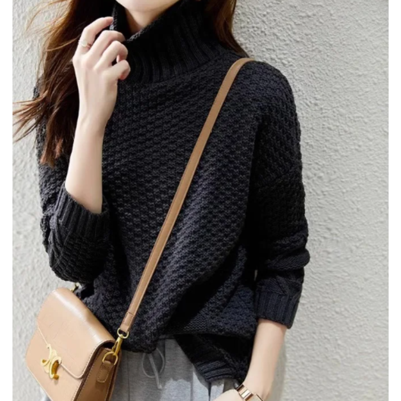 Jersey de cuello alto para mujer con mangas de punto trenzado | Ideal para otoño/invierno
