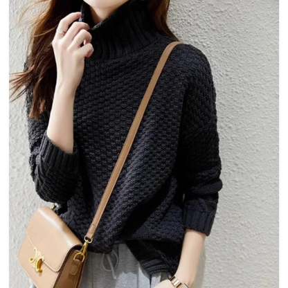 Jersey de cuello alto para mujer con mangas de punto trenzado | Ideal para otoño/invierno