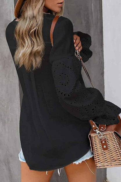 V-Neck Single Breasted Loose Flared Long Sleeves Tops